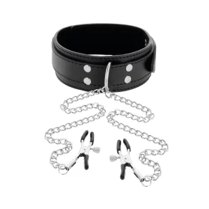 Collar con Pinzas para Pezones Negro Darkness